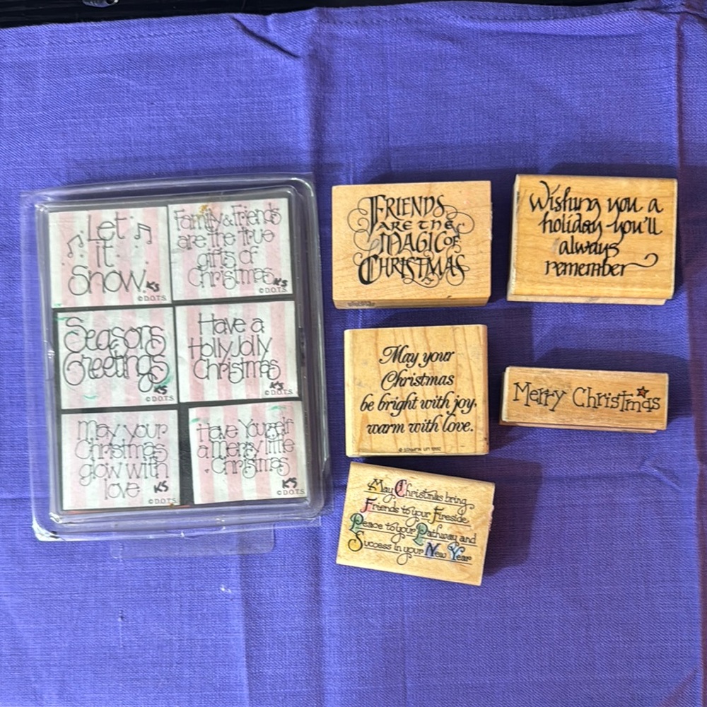 Christmas Rubber Stamp Set with Holiday Greetings